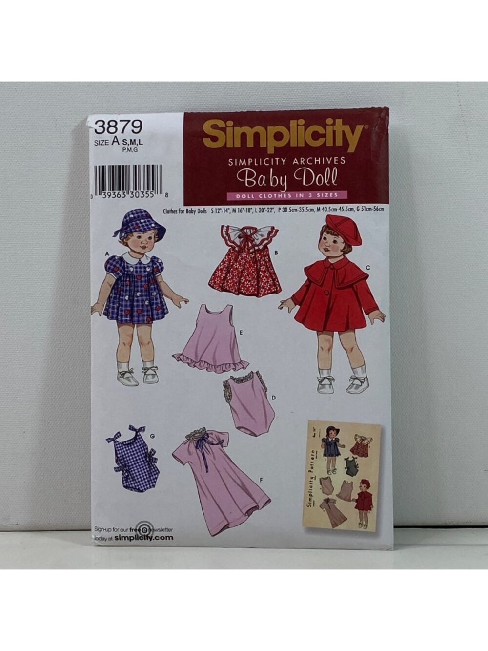 Simplicity 3879 Baby Doll Clothes 14 16 18 21 Inch Pattern Uncut Dress Cape